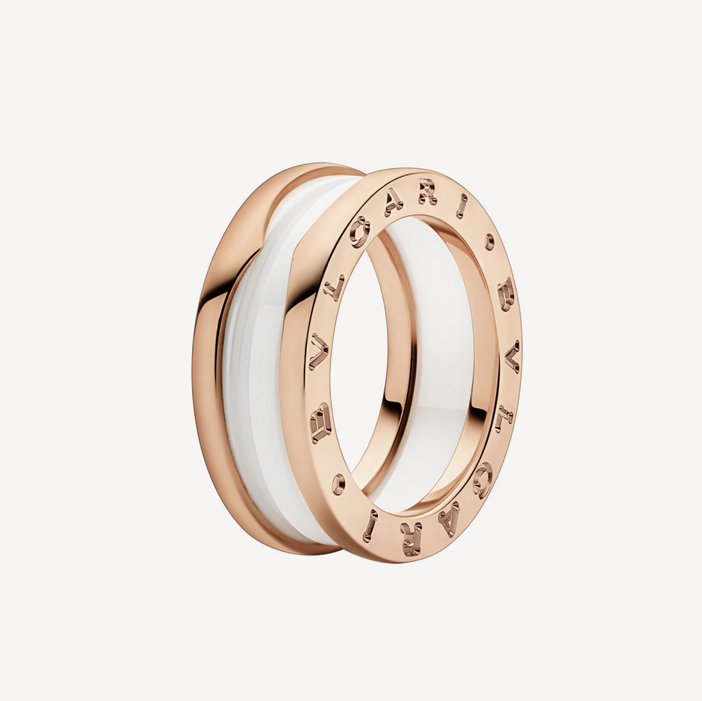 [Velnora Jewelry]ZERO 1 TWO-BAND LOOPS AND WHITE CERAMIC SPIRAL PINK GOLD RING