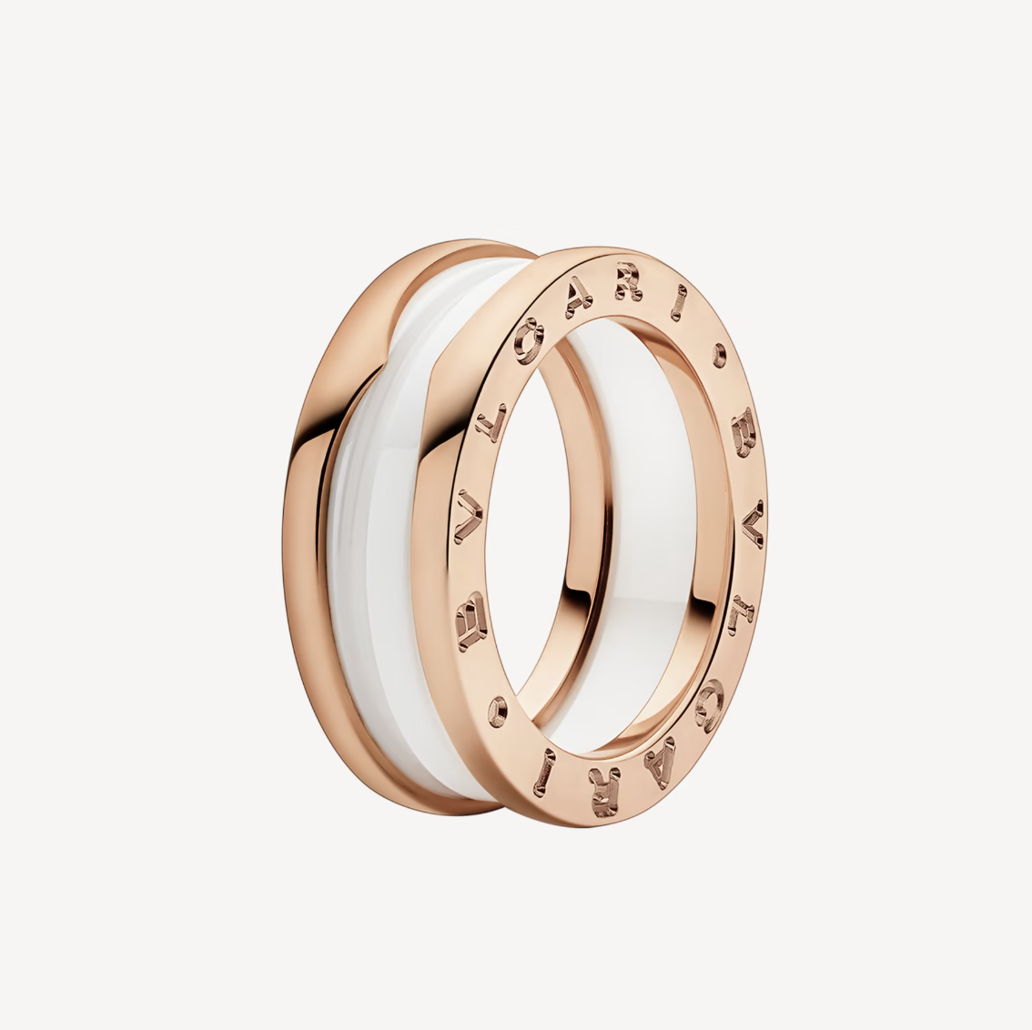 [Velnora Jewelry]ZERO 1 TWO-BAND LOOPS AND WHITE CERAMIC SPIRAL PINK GOLD RING