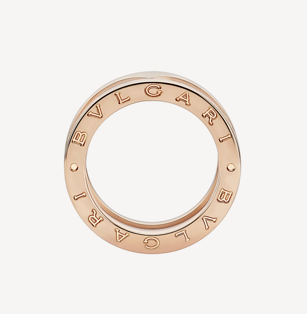 [Velnora Jewelry]ZERO 1 TWO-BAND LOOPS AND WHITE CERAMIC SPIRAL PINK GOLD RING