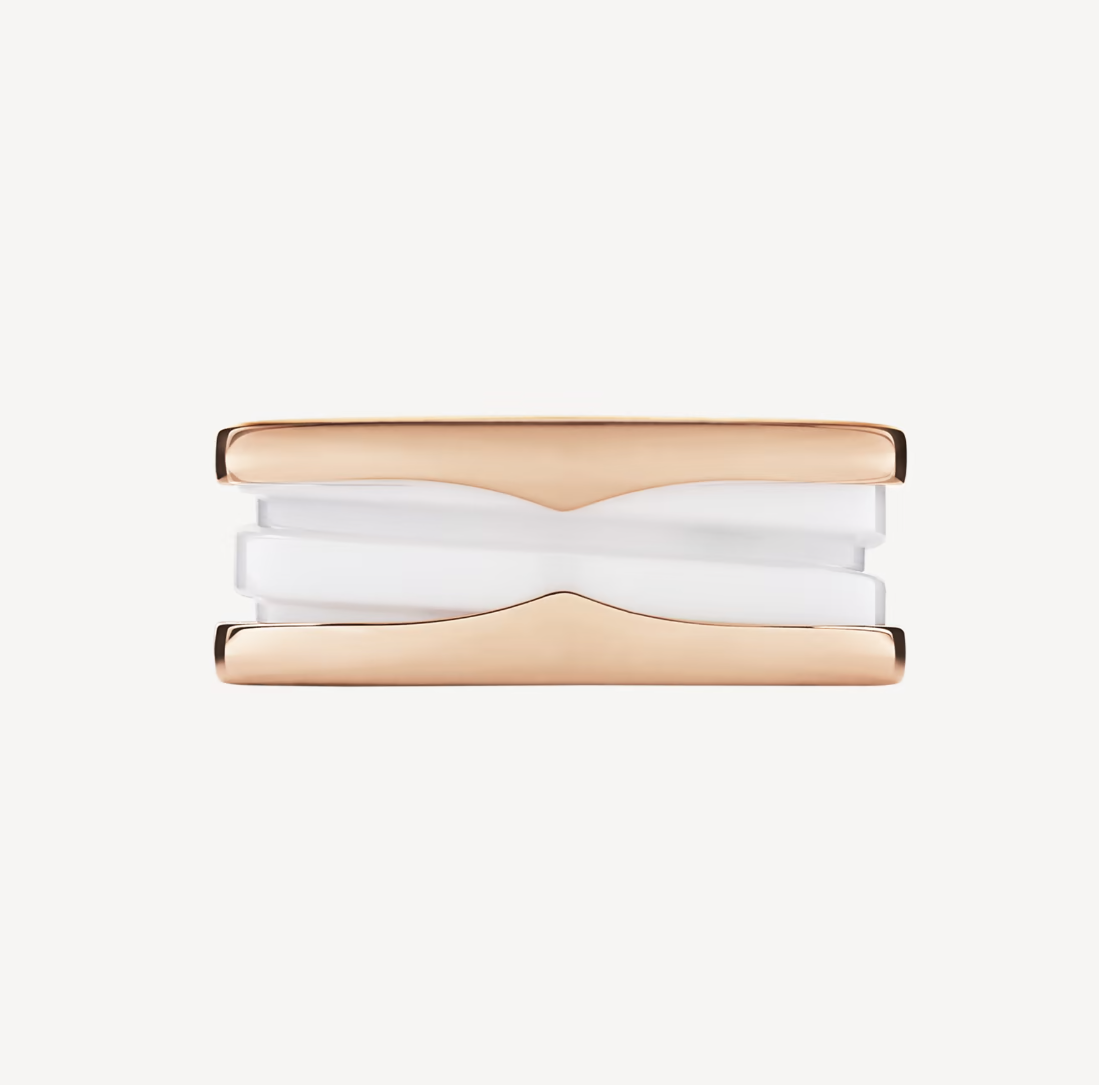 [Velnora Jewelry]ZERO 1 TWO-BAND LOOPS AND WHITE CERAMIC SPIRAL PINK GOLD RING